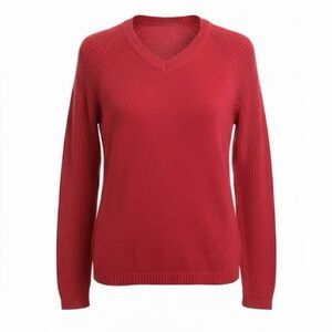 Vintage B.U.M. Equipment Red Knit V Neck Pull On Long Sleeve Sweater Size Large